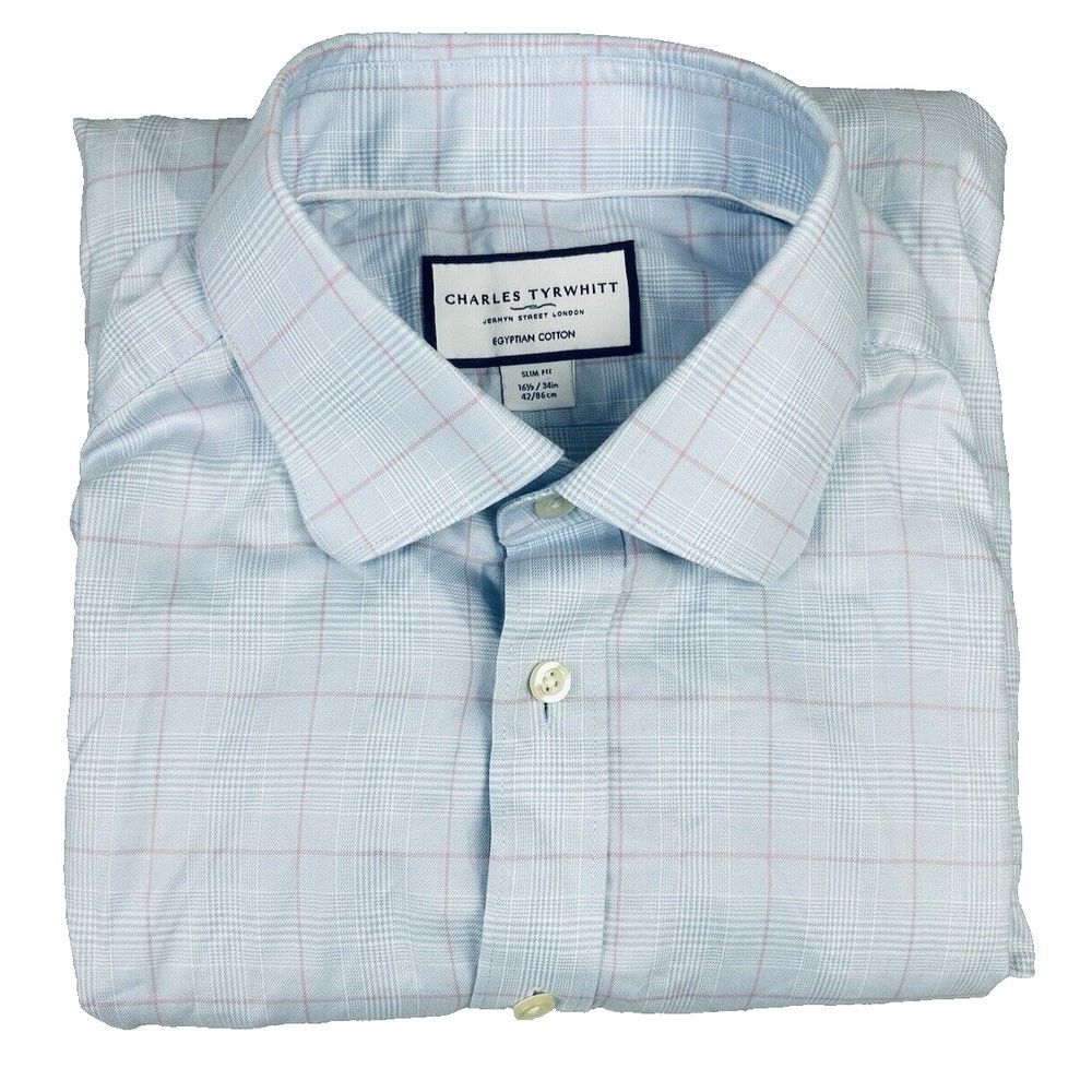 Charles Tyrwhitt Shirt Mens 16.5/34 Blue Check Long Sleeve Collared‎ Button Up
